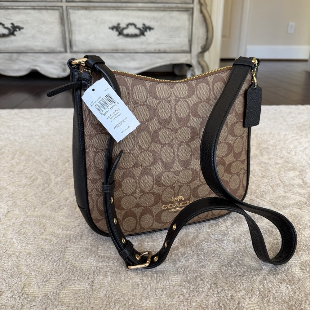 Coach Signature Ellie File Monogram Canvas Leather Crossbody Bag / BRAND NEW